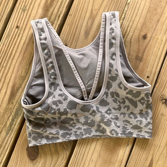 NWOT New Balance Gray Leopard Print Sports Bra - Full Coverage - Women's Medium - Picture 2 of 6
